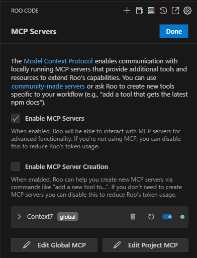 Context7 running in Roo Code